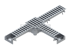 Stainless steel modular drain channel IEND-3AG isolated heavy duty T-shaped sloping towards gully South Africa