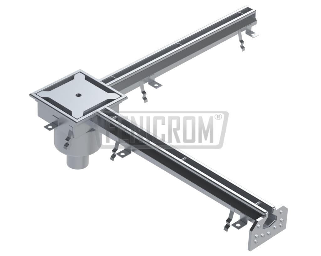 Stainless steel slot drains SPK-LAG normal duty spout descending from an angle at the spout drainage pit with odor trap inox South Africa