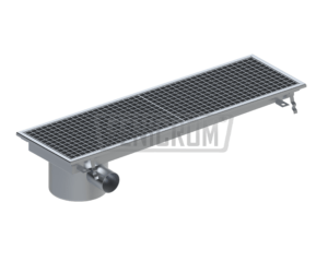 Stainless steel trench drain KYG normal duty sloping towards the horizontal outlet at the end of the drain South Africa