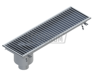 Stainless steel trench drain TKAG heavy duty sloping towards the vertical outlet at the end of the drain South Africa