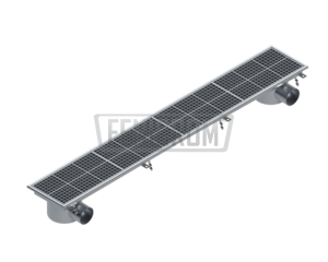 Stainless steel trench drain TKY2G heavy duty sloping towards the horizontal outlet at the end of the double spout South Africa